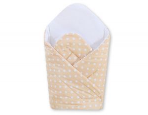 Rożek dla niemowląt bawełniany z wkładką usztywniającą - białe grochy na beżowym